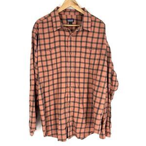 Patagonia Shirt Size XL Mens Red Gray Long Sleeve Pima Cotton Button Up Plaid